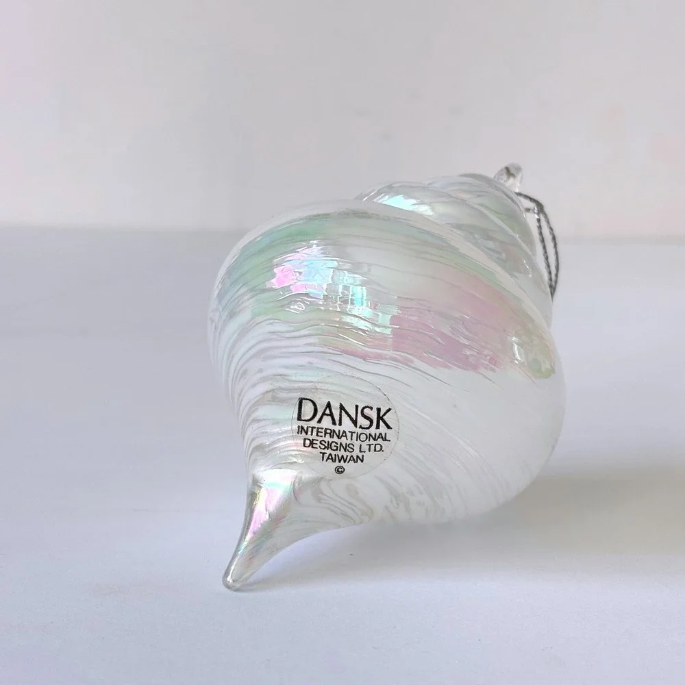 Vintage Dansk Glass Shell Christmas Ornament Iridescent Swirl White‎ Coastal